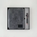 Elite Dark Grey Corporate Gift Set – LED Glow, Wireless Power & Smart Folder Diary